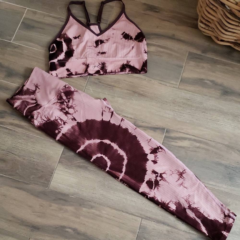 PINK For Vs Maroon Tie-Dye Sports Bra and Leggings SET